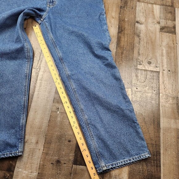 Mens Carhartt size 42x32 Flannel Lined Relaxed Fit Straight Leg Mid Rise Jeans - Picture 7 of 10